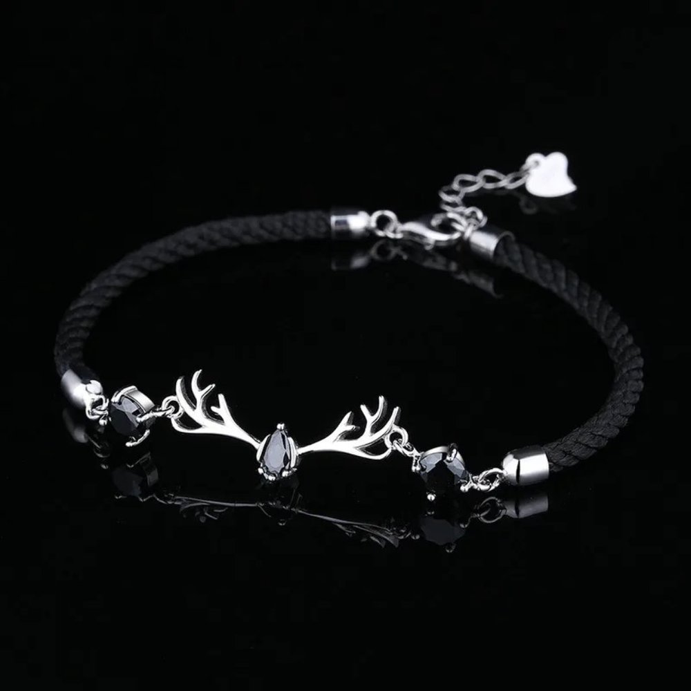 Stunning Ladies Black & Solid .925 Sterling Silver Deer Cubic Zirconia Bracelet - Picture 3 of 5